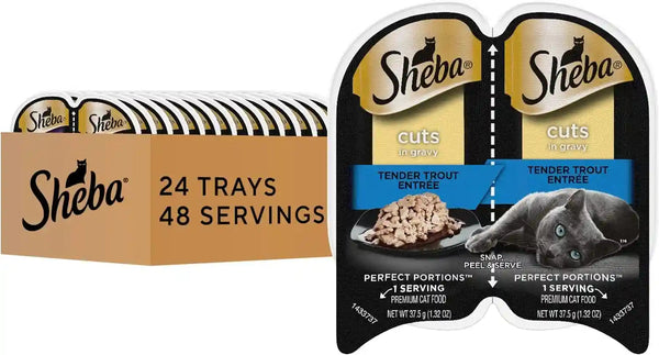 Sheba Perfect Portions Cuts Wet Cat Food, Sustainable Salmon, 2.6 Oz, 24 Ct | Grain-Free, Sustainable Salmon, 48 Servings, No Fillers or Artificial Flavors, Essential Vitamins & Minerals, Twin-Pack Trays18