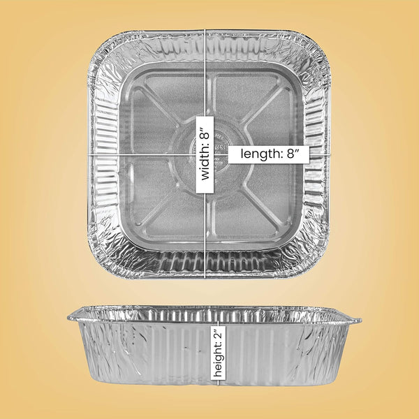Disposable 8'' X 8'' X 2'' Inch Square Aluminum Tin Foil Baking Pans Bakeware - Cookware Perfect for Baking Cakes, Breads, Brownies, Bread, Meatloaf, Lasagna, Pack of 102