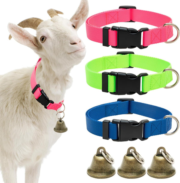 3 Pack Goat Collars with Loud Bells, Anti-Lost Grazing Pet Collar | Adjustable Collar & Copper Bells Small Farm Animals Accessories for Livestock, Sheep, Calf (13.8"-20.9")1