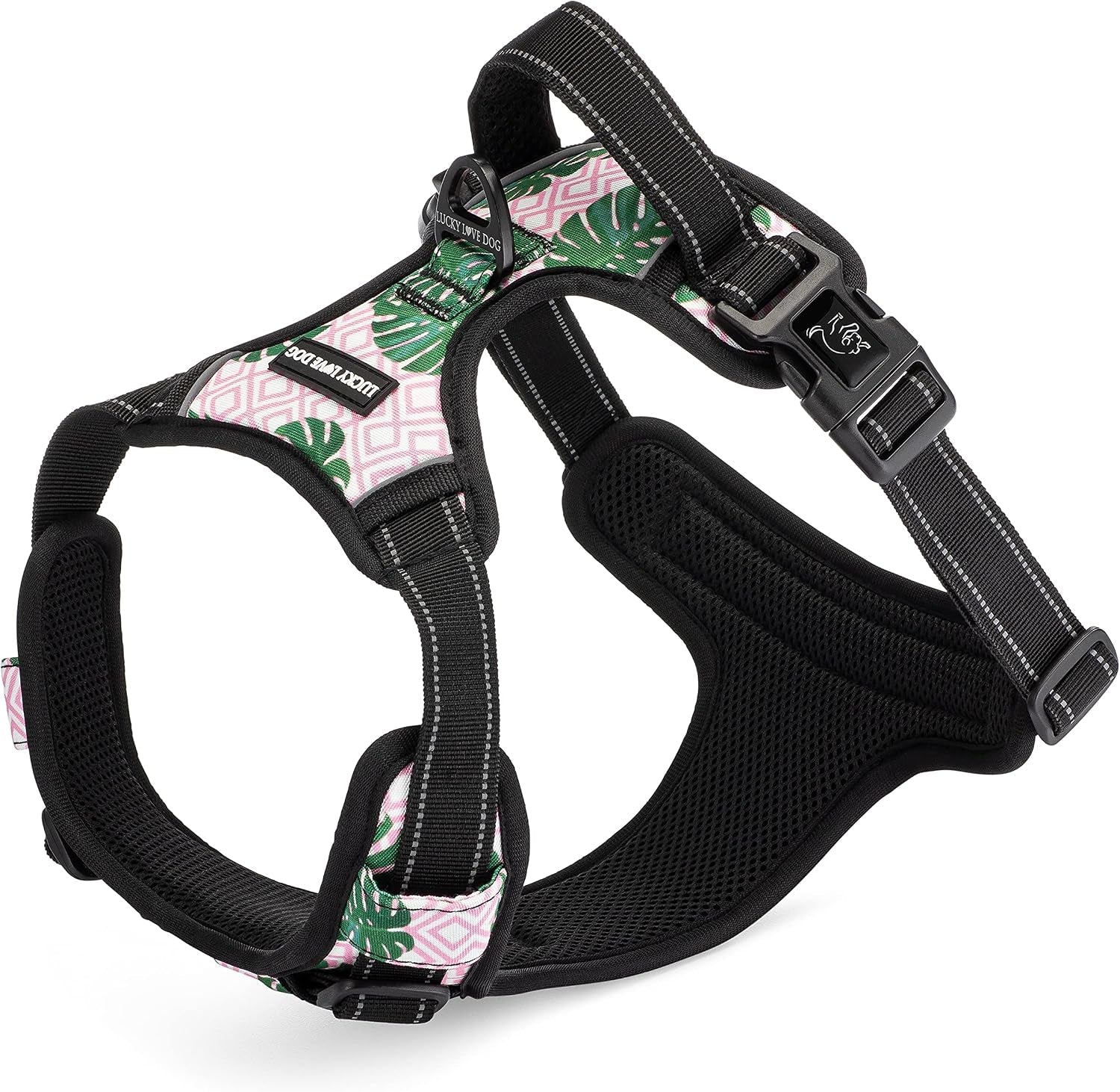lucky-love-dog-no-pull-dog-harness-adjustable-and-easy-to-walk-cute-patterned-harness-for-medium-male-female-dogs-blackbird-medium