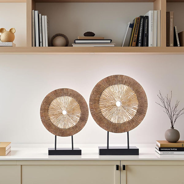 Wood Color Minimalist round Statue above Cabinet Decor Kitchen,Modern Decorative Sculpture Home Decorations for Living Room Coffee Table,Shelf Decor Items,Center Pieces Decoration2