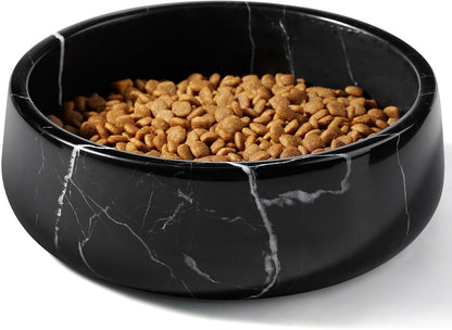 White Marble Dog Bowls, Non-Slip Dog Food Water Bowl Small, Heavy Duty Pet Bowl for Cats and Medium Dogs, Weighted African Natural Marble, Holds 4 Cups(5Lbs)18