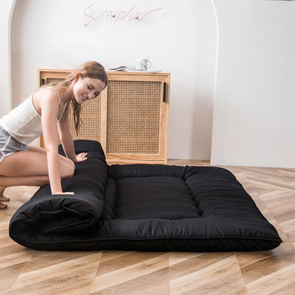 Japanese Floor Mattress 4" Thick Full Size Foldable Futon Mattress | Sleeping Pad Foldable Roll up Mat Boys Girls Dormitory Pad Kids Floor Lounger, Black5