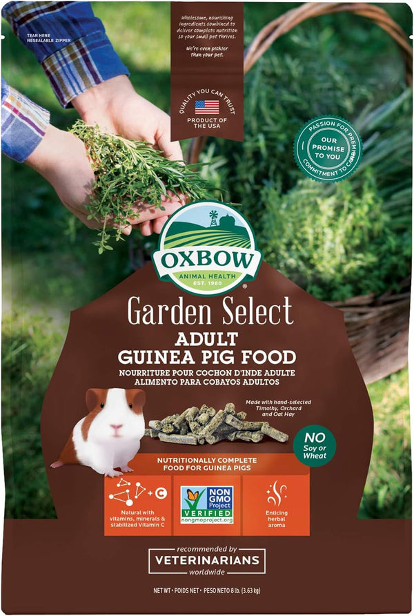 Oxbow Garden Select Adult Guinea Pig Food, Pellets with Vitamin C, 8 Lb | Non-Gmo, Adult Guinea Pig Pellets, with Timothy, Orchard and Oat Hay, Vitamins and Minerals, High Fiber, Made in USA1