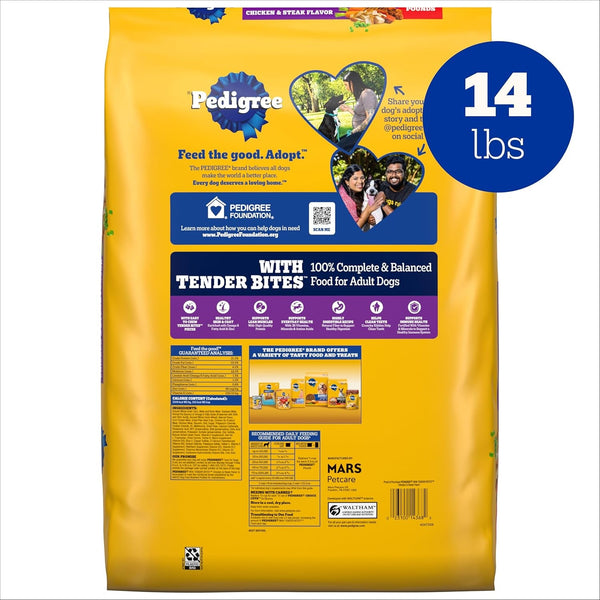 Pedigree Tender Bites Dry Dog Food, Chicken & Steak, 14 Lb | Easy-To-Chew Two-Textured Kibble, Natural Fiber for Healthy Digestion, 36 Vitamins & Minerals, Natural Flavors Only8