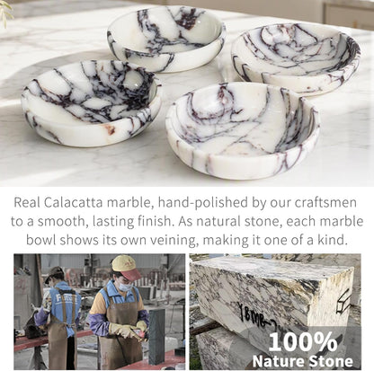 Marble Key Bowl for Home Decor, Decorative Bowl for Coffee Table, Marble Fruit Bowl for Table Centerpiece, Coins Candy Catchall Bowl for Entryway (Calacatta Viola, 7.8" X 1.9")3
