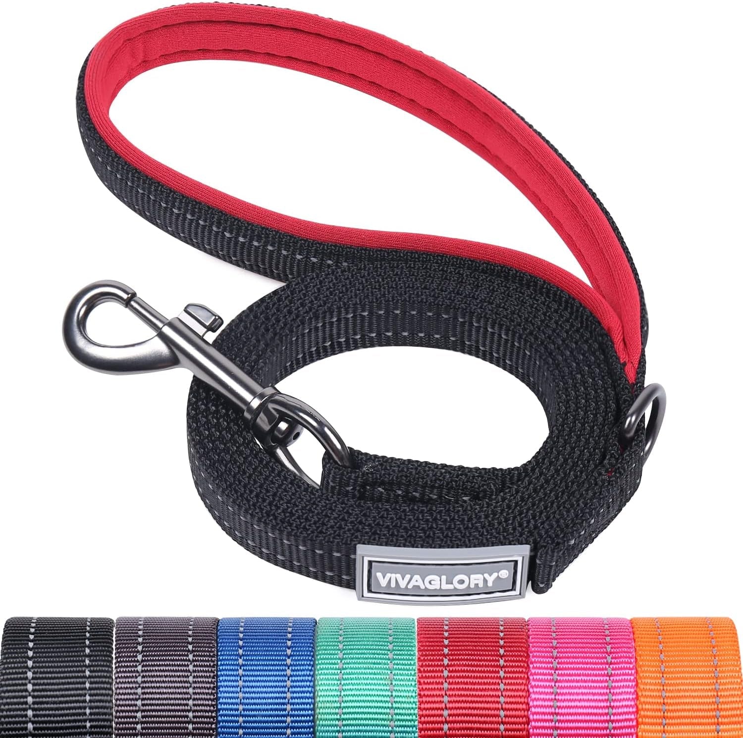 vivaglory-dog-leash-puppy-leash-for-collar-3ft-x-1in-black-with-soft-padded-handle-for-training-walking-heavy-duty-double-layer-nylon-pet-puppy
