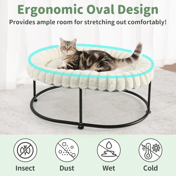 Sunhoo Elevated Cat Bed for Indoor Cats Raised Kitten Hammock Large High Puppy Cot off Floor Self-Supporting Small Pet Chair with Metal Frame Washable Cushion Easy Assembly 23 * 17 * 8.3 in (White)3