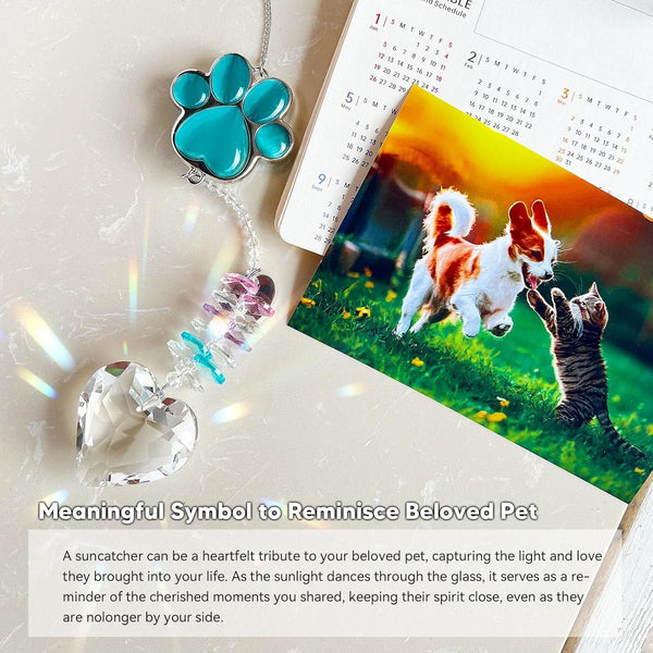Dog Memorial Gifts for Loss of Dog, Pet Sympathy, Dog Memorial Suncatcher | Thoughtful Dogs and Cats Bereavement Remembrance Gifts, Natural Cat'S Eye Paw Crystal Suncatcher3