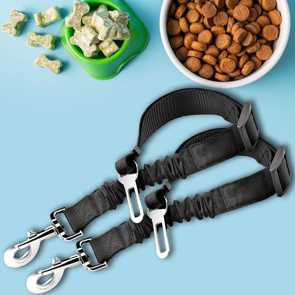 Sungrow Elastic Nylon Dog Seat Belt, 24” - 36”, Adjustable Black Harness, Elastic Tether with Metal Buckles, 2 Pcs per Pack4