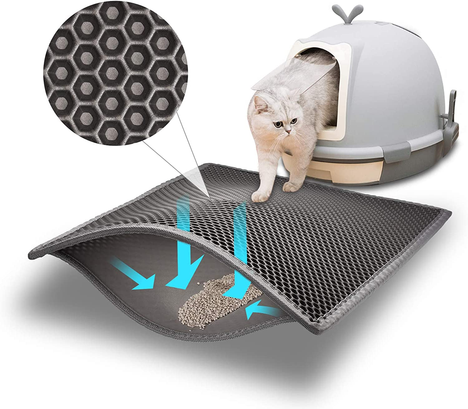 pieviev-cat-litter-mat-double-layer-waterproof-urine-proof-trapping-mat-1-pack-gray-24x15-inch-pack-of-1-honeycomb-design-catches-scattered-particles-to-stop-tracking-urineproof-base-protects-floors-easy-to-clean