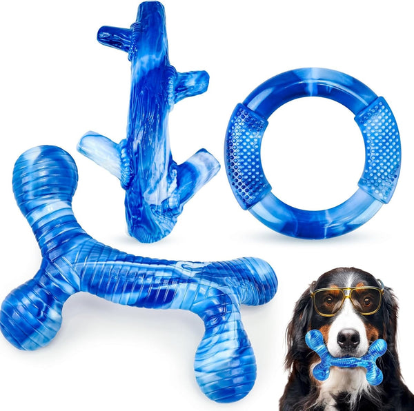 Furdog 3Pack Dog Toys for Aggressive Chewers Dog Chew Toy Tough Dog Toys to Keep Them Busy Bacon Flavor Teething Chew Toys & Dental Health for Large Medium Small Breeds (Blue)1