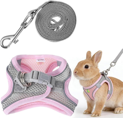 Bunny Harness and Leash Set Breathable Pet Rabbit Harness and Leash Set Soft Rabbit Leashes Reflective Strips Jacket Escape-Proof Walking Gear for Rabbits, Small Kitten, Puppy, Guinea Pigs (Pink, XXS)1