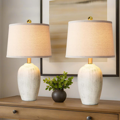 21'' Set of 2 Rustic Ceramic Small Table Lamps for Bedroom | Farmhouse Vintage Nightstand Lamps for Living Room Office Entryway End Table, 2 Bulbs Included8