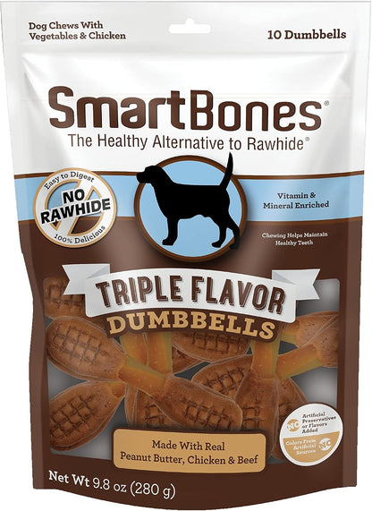 Smartbones Triple Flavor Dumbbells Rawhide-Free Dog Treats, 10 Count | with Real Peanut Butter, Chicken & Beef, Easy to Digest Chew with Vitamins & Minerals, Supports Dental Health, for Adult Dogs6