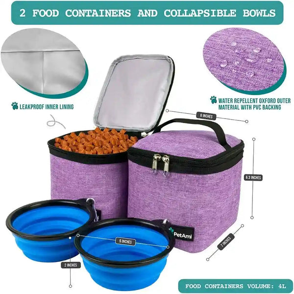 Petami Dog Travel Bag Backpack, 27L Airline Approved Pet Supplies Organizer with 2 Food Containers, 2 Collapsible Bowls & Poop Bag Dispenser, Weekend Road Trip Camping Dog Mom Gift, Purple4