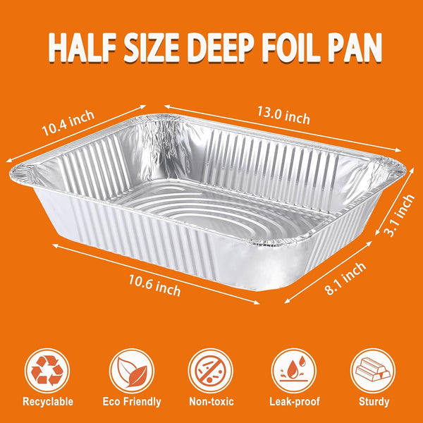 Aluminum Foil Pans 9X13 Disposable - Half Size Aluminum Foil Heavy Duty Deep Steam Table Pan, Tin Foil Turkey Sheets Tray Chafing Grill Accessories for Cooking, Baking, Storing, Food Prepping (30)2