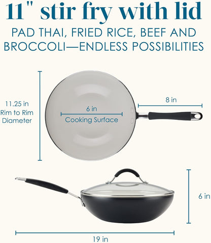 Cucina Ceramic Nonstick Stir Fry Pan and Lid, 11 Inch Non Stick Wok Pan, Dishwasher Safe - Peppercorn2