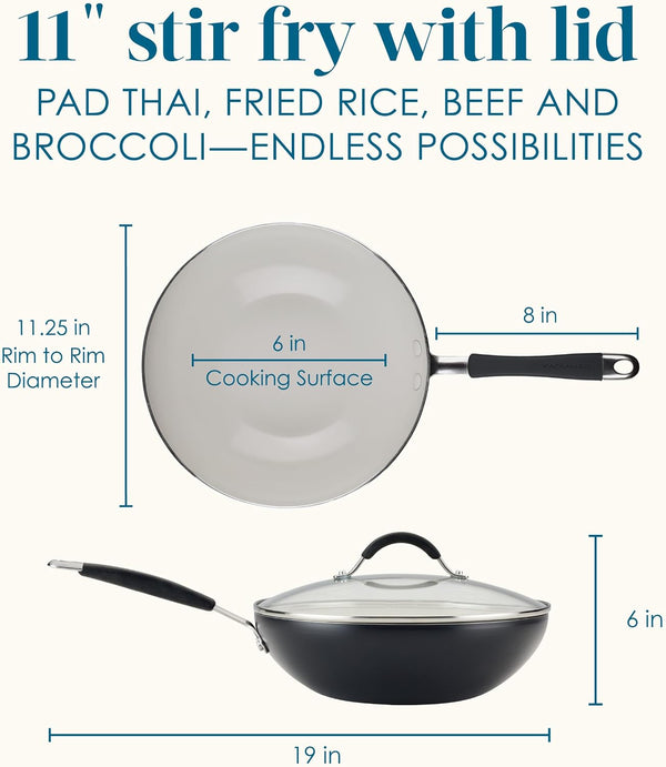 Cucina Ceramic Nonstick Stir Fry Pan and Lid, 11 Inch Non Stick Wok Pan, Dishwasher Safe - Peppercorn2