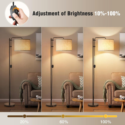 Dimmable Floor Lamp for Living Room, Adjustable Height Standing Lamp | 350° Rotate Beige Lampshade, 67.5-Inch Modern Tall Lamps for Corner Bedroom Home Office (Bulb Included)5