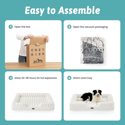 COZY KISS Orthopedic Dog Bed for Extra Large Dog 44X32 Inch, XL Faux Fur Pet Sofa, Bolster Foam Bed with Sides, Non-Slip and Egg-Crate Big Dog Couch Bed with Washable Removable Cover, Beige8