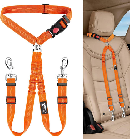 Lukovee Double Dog Seat Belt, Dual Pet Car Headrest Restraint Safety Seatbelt No Tangle Dog Leash Duty Adjust Elastic Bungee Puppy Lead Splitter Connect Harness in Vehicle Travel for 2 Dogs,Black12