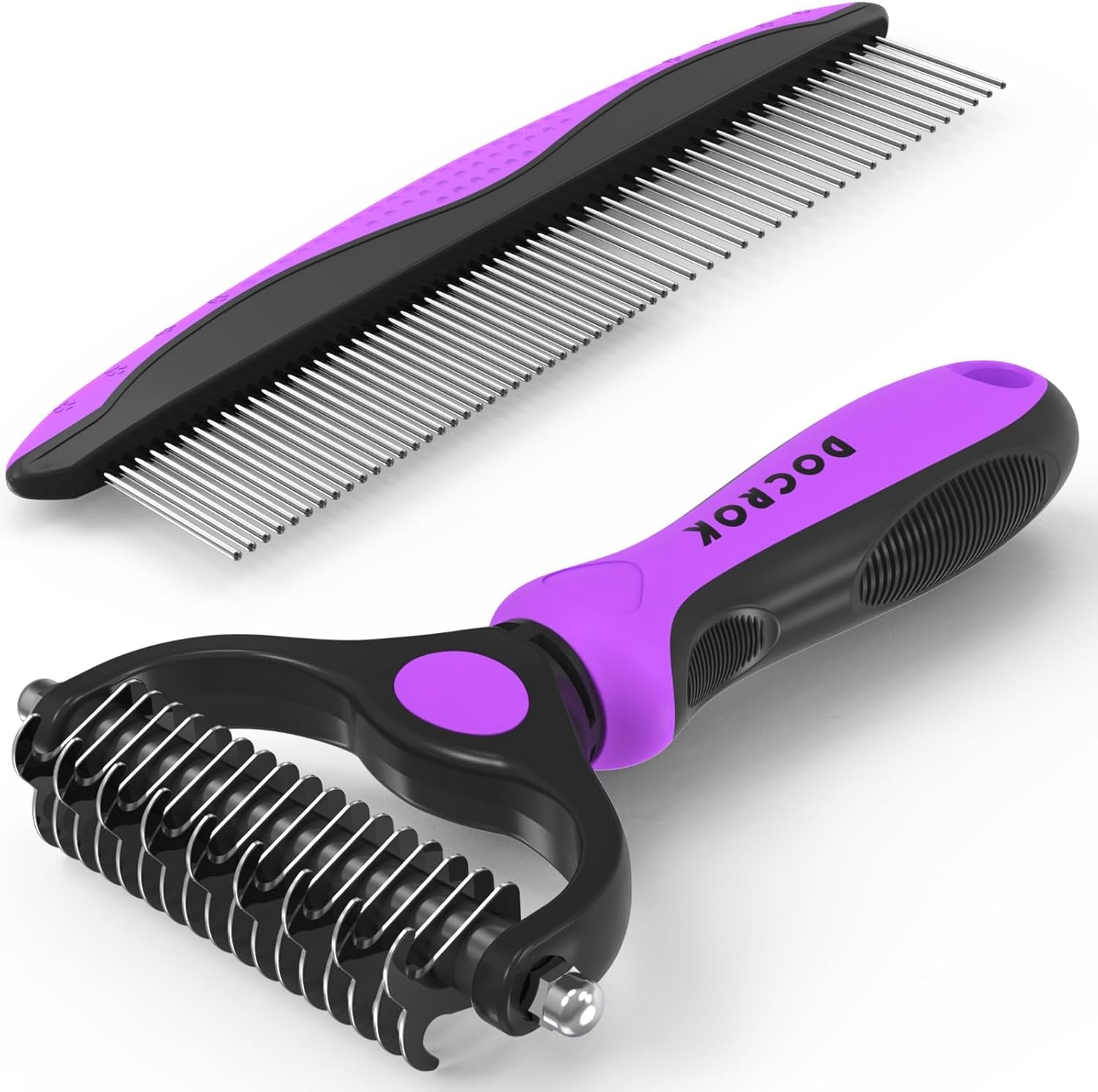 docrok-pet-grooming-combo-blue-deshedding-brush-with-metal-comb-for-detangling-and-dematting-long-matted-fur-on-cats-and-dogs