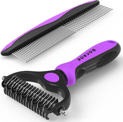 Docrok Pet Grooming Combo - Blue Deshedding Brush with Metal Comb for Detangling and Dematting Long, Matted Fur on Cats and Dogs12