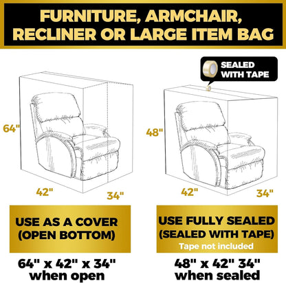 Plastic Furniture Covers for Moving Storage - Heavy-Duty Chair Cover Protectors, Waterproof & Dustproof Clear Moving Bags for Armchair or Recliner - Extra Large Bag Open Size 64 X 42 X 34 Inch5