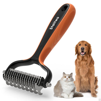 Staltwo Deshedding Dog Brush for Shedding, Undercoat Rake for Dog&Cat | Orange Extra-Wide Double-Sided Pet Grooming Tool | Shedding Control for Long/Medium-Haired Dogs and Cats, Knot Removal1