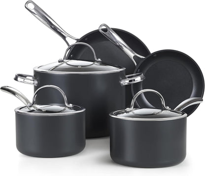 8-Piece Hard-Anodized Hybrid Nonstick Cookware Set Black | Kitchen Pots and Pans Set Includes Saucepans, Stockpot, Frying Pans & Lids, Not Induction, Stay-Cool SS Handles1
