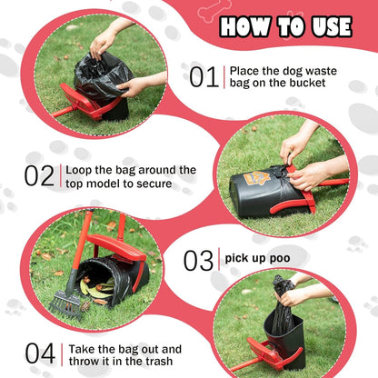 HUZSV Dog Pooper Scooper with Bag Attachment&Swivel Bin | Heavy Duty Metal Rake and Spade Set,Non-Breakable Poop Scoop for Large & Small Dogs ,100 Waste Bags for Grass, Dirt & Gravel4