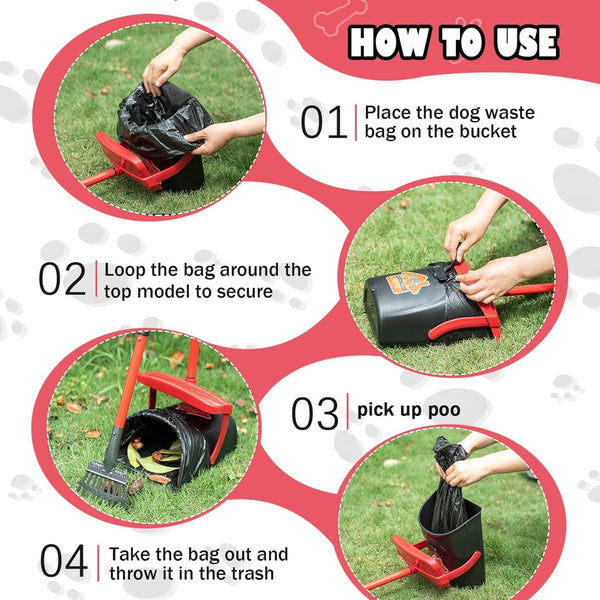 HUZSV Dog Pooper Scooper with Bag Attachment&Swivel Bin | Heavy Duty Metal Rake and Spade Set,Non-Breakable Poop Scoop for Large & Small Dogs ,100 Waste Bags for Grass, Dirt & Gravel4