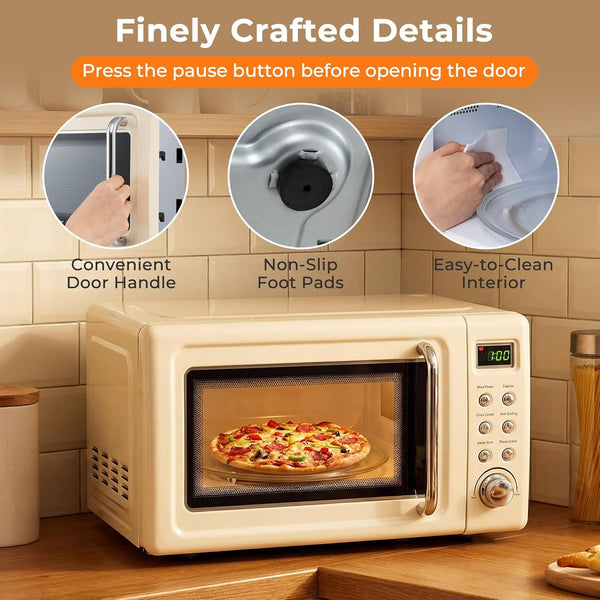 Retro Microwave 0.7Cu.Ft, 700 Watt Countertop Microwave | 5 Micro Power Defrost & Auto Cooking Function, LED Display, Child Lock, Small Microwave for Kitchen, RV, Dorm, Cream White8
