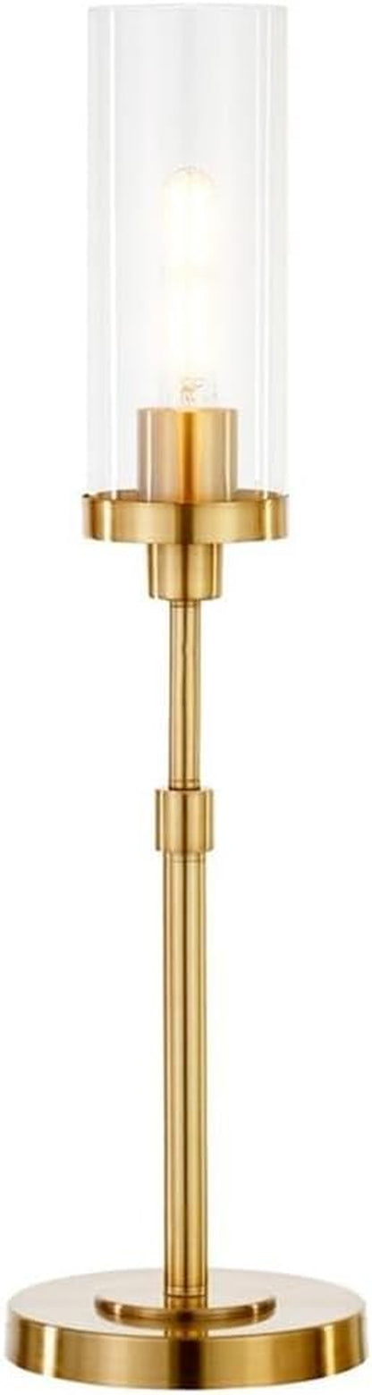 Frieda 26.68" Tall Table Lamp with Glass Shade in Brass/Clear | Sleek Candlestick-Base Design with a Seeded Glass Cylinder Shade Offeris Ambient Light for Living Rooms, Hallways, or Offices4