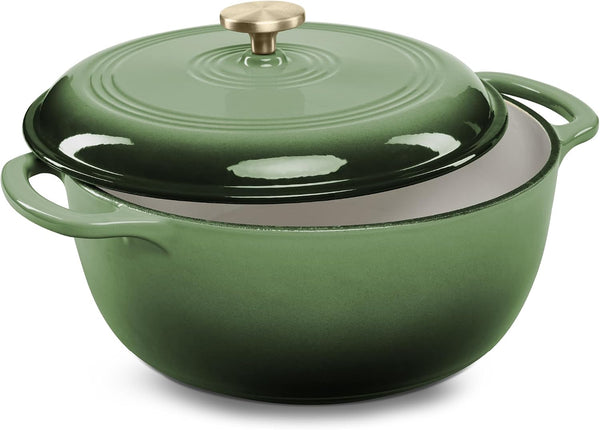 Best Choice Products 6 Quart Enamel Cast-Iron round Dutch Oven, Family Style Heavy-Duty Pre-Seasoned Cookware for Home, Kitchen, Dining Room, Oven Safe W/Lid, Dual Handles - Deep Olive Green1