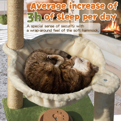Fantasreen Cat Scratching Post 28 Inches Small Cat Tree Tower with Hammock, Cat Toy Wooden Interactive Condo for Kitten and Adults Cat2