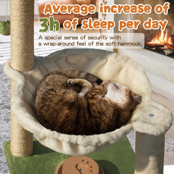 Fantasreen Cat Scratching Post 28 Inches Small Cat Tree Tower with Hammock, Cat Toy Wooden Interactive Condo for Kitten and Adults Cat2