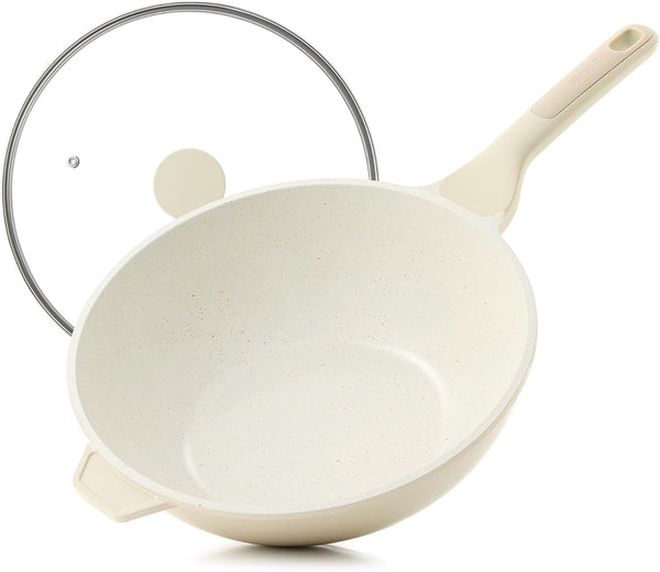 Nonstick Ceramic Wok Pan with Lid, 11Inch Non Toxic Stir-Fry Pan | PFAS Free, Induction Cookware, Even & Fast Heating, Easy to Clean, Durable, Non Stick Frying Pans Skillet, Stay-Cool Handle1