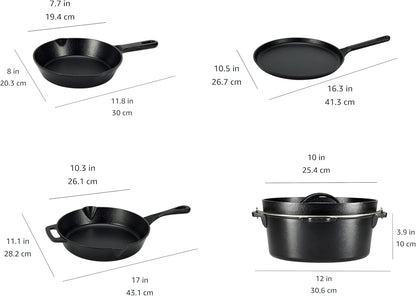 Pre-Seasoned Cast Iron 5-Piece Cookware Set, Oven Safe, Cooks Evenly, 14.17 X 12.2 X 10.63 In, Black4