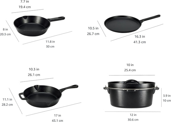 Pre-Seasoned Cast Iron 5-Piece Cookware Set, Oven Safe, Cooks Evenly, 14.17 X 12.2 X 10.63 In, Black4