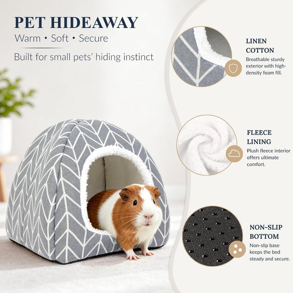 Guinea Pig Hideout Bed, Dwarf Rabbit House Cave | Cozy Hide-Out Cage Accessories for Little Bunny, Hedgehog, Ferret, Chinchilla & Other Small Animals, Grey4