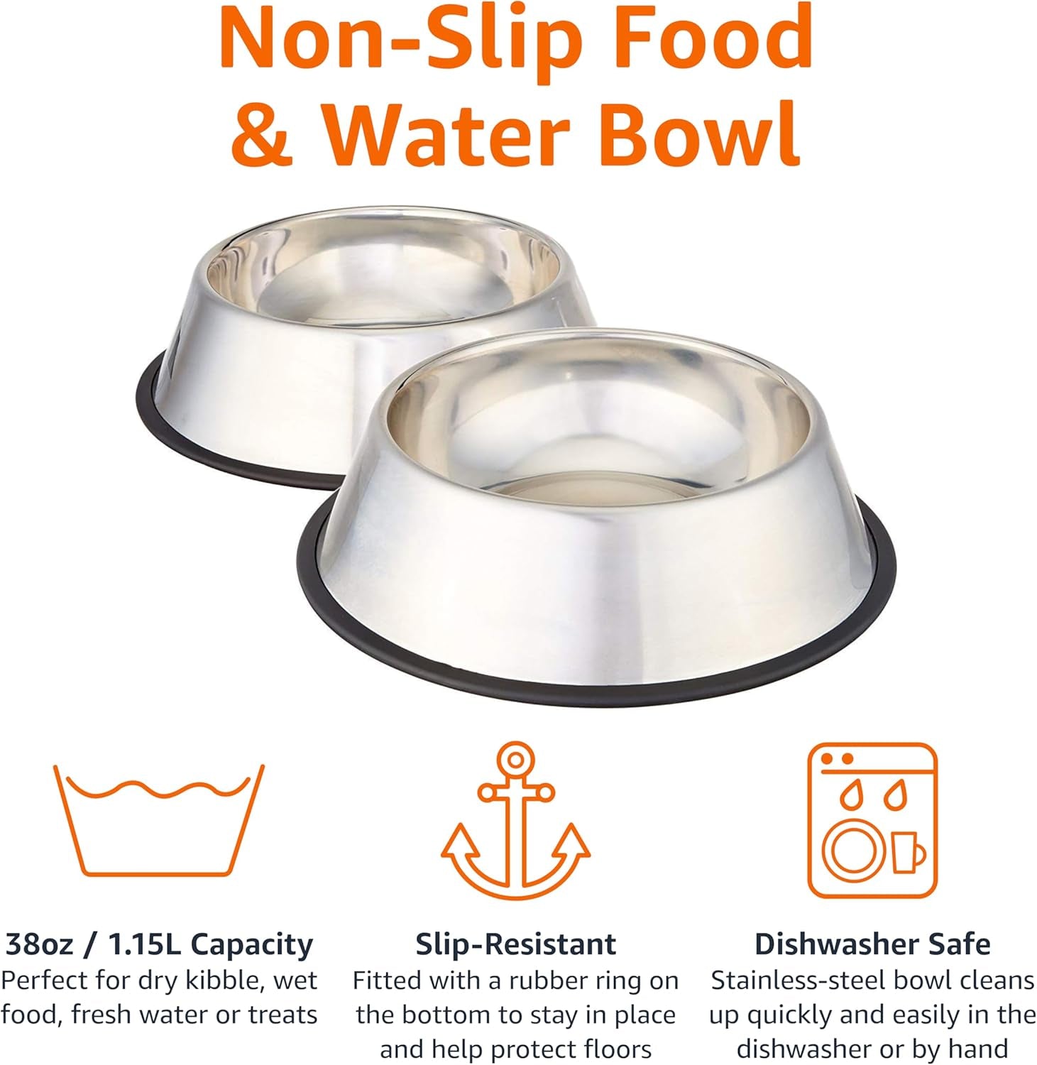 amazon-basics-stainless-steel-non-skid-dog-water-and-food-bowls-dishwasher-safe-rust-resistant-38oz-capacity-10-x-2-8-inches-2-pack