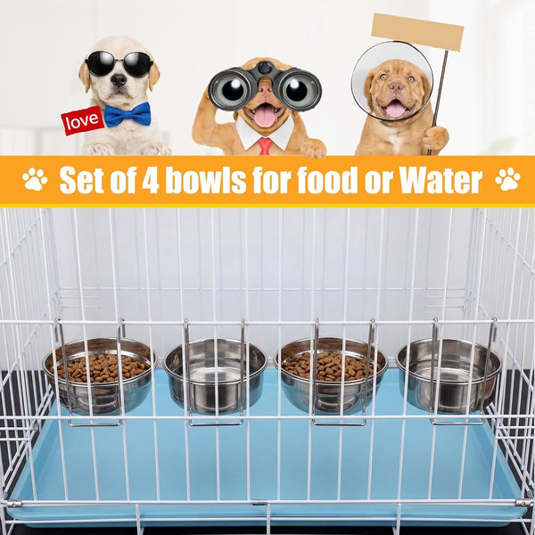 Zhehao 4 Pack Hanging Dog Water and Food Bowls for Kennel Cage, No Spill Dog Crate Water Bowl, Stainless Steel Bowls Dish for Dogs Crate Cage Accessories (35Oz & 50Oz & 65Oz)7