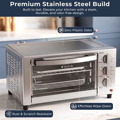 23 QT Air Fryer Toaster Oven, 7-In-1 Convection Oven Countertop | Airfry, Toast, Pizza, Bagel, Bake, Roast, Fits 12" Pizza, Stainless Steel, Easy to Clean8