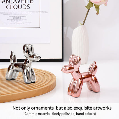 Cute Ceramics Pink Balloon Dog Statue Crafts Living Room Desktop Decorations,Handmade Modern Small Ceramic Animal Statue Ornament Home Decor Accents (Pink Balloon Dog)4