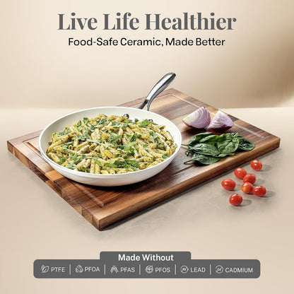 12 Pc Ceramic Cookware Set Nonstick, Ceramic Pots and Pans Set Non Stick with Steamer for Cooking, Non Toxic PFOA PFOS Free, Premium Stay Cool Handles, Oven & Dishwasher Safe3