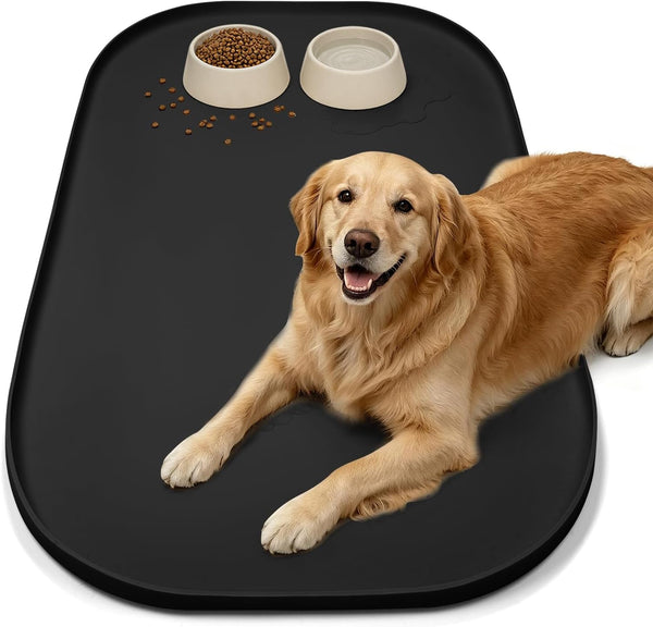 SMILOOL Waterproof Silicone Pet Food Mat with Raised Edge for Dog & Cat | 19" X 12" Non-Slip Pet Feeding Mats with Lip for Food & Water Bowl, Food Grade, Easy Cleaning, Dark Gray46