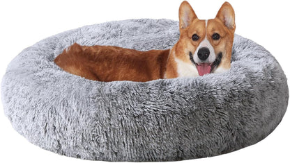 JOLLYVOGUE Small Dog Bed, Calming Soft Anti-Anxiety Donut Cat Bed, Washable round Fluffy Cushion for Small and Medium Pets (20")30