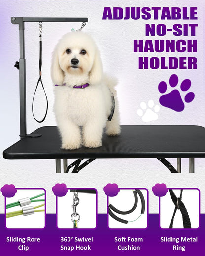 Adjustable Dog Grooming Arm with Clamp Dog Grooming Hammock and Loop Noose | Metal Dog Grooming Table Arm, Adjustable Height 17"-35", No Sit Haunch Holder, Grooming Restraint for Small & Medium Dogs3